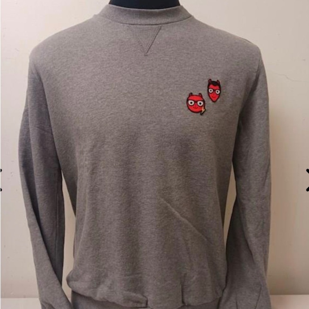 Dolce & Gabbana Grey Cotton Devil Designers Crewneck Sweatshirt Size L